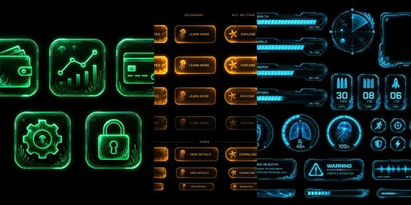 Bioluminescent Darkmode UI Asset Kits generated by undefined