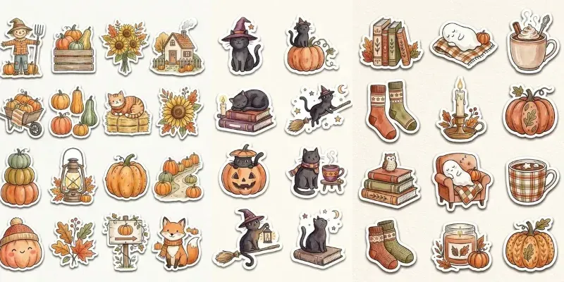 Cozy Watercolor Halloween Sticker Sheets