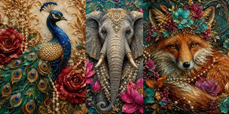 Jeweltoned Impasto Animal Portraits generated by undefined