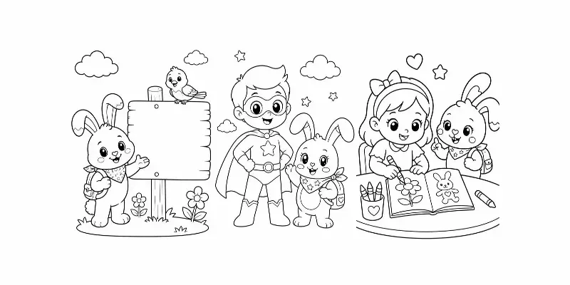 Preschool Coloring Book Pages With Bunnies generated by undefined