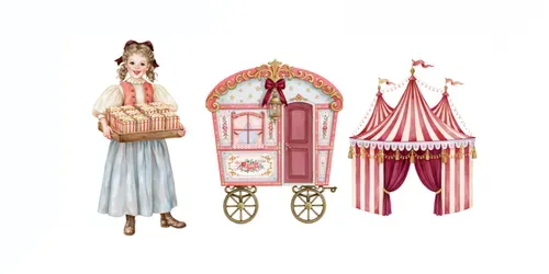 Whimsical Circus Watercolor Cliparts generated by midjourney