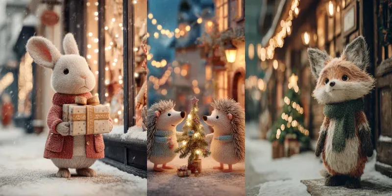 Pixar Christmas Animals Snowy City Night generated by undefined