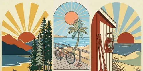 Retro Minimalist Beach Poster Vector Art generated by gemini-image