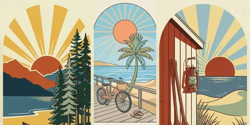 Retro Minimalist Beach Poster Vector Art