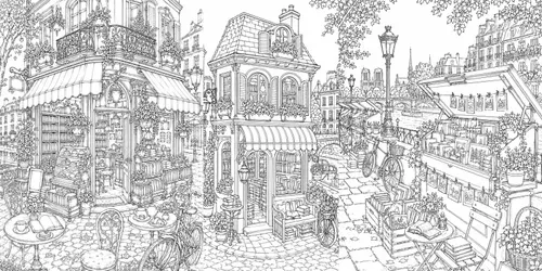 Miniature Parisian Bookshops Adult Lines generated by chatgpt-image