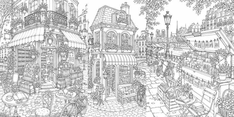 Miniature Parisian Bookshops Adult Lines generated by undefined