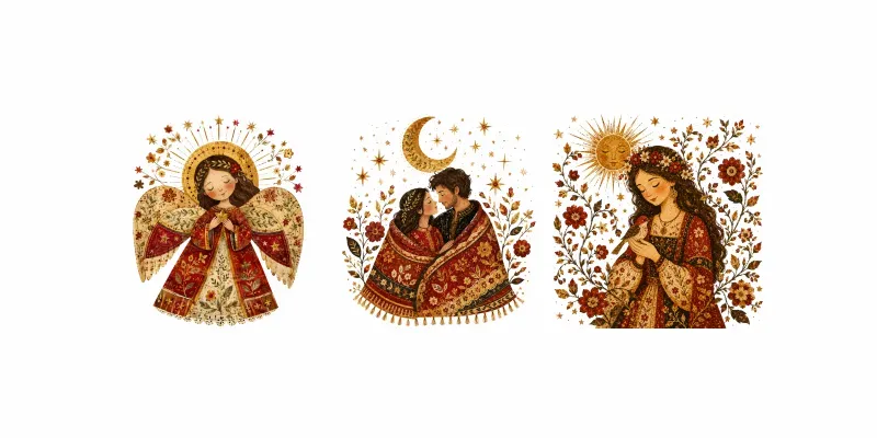 Folkloric Celestial Collage Cliparts generated by undefined