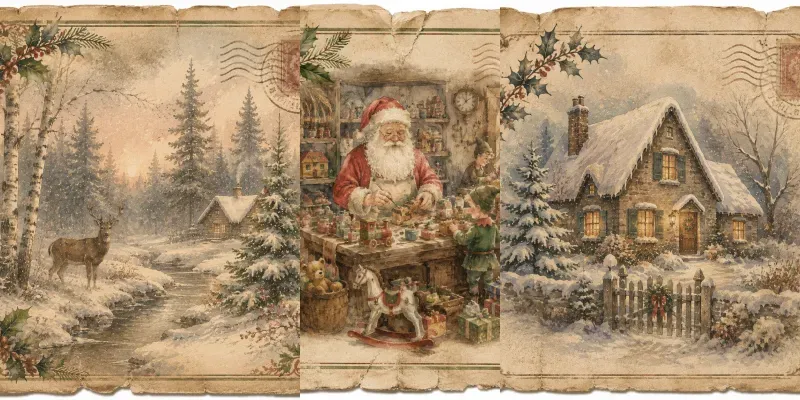 Christmas Watercolor Postcard Ephemera generated by undefined