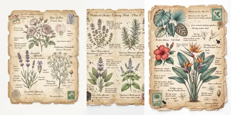 Vintage Botanical Junk Journal Pages generated by undefined