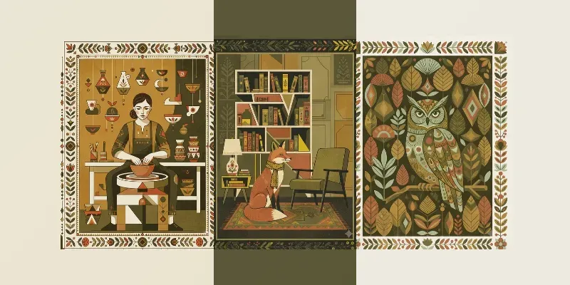Sophisticated Midcentury Folk Art generated by undefined