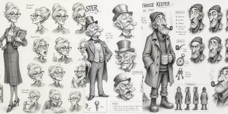Whimsical Pencil Caricature Sheet Art generated by undefined