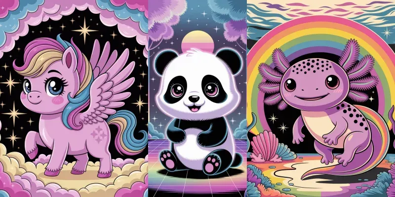 Fantasy Kawaii Vaporwave Animals generated by undefined