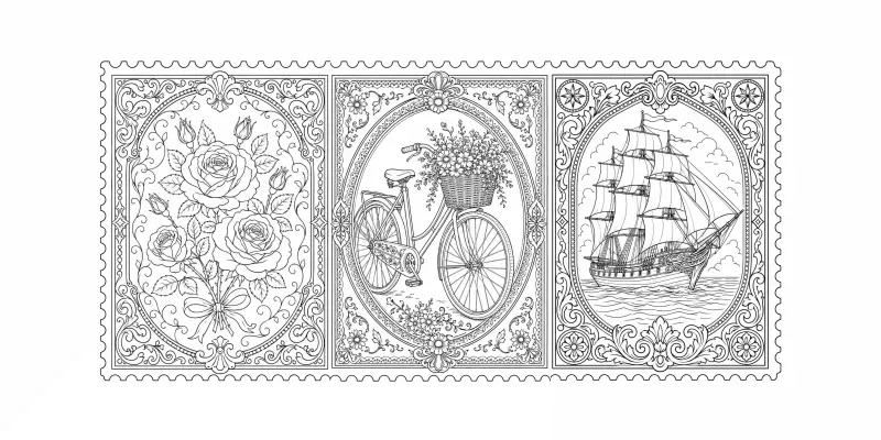 Antique Stamp Collection Coloring Pages generated by undefined