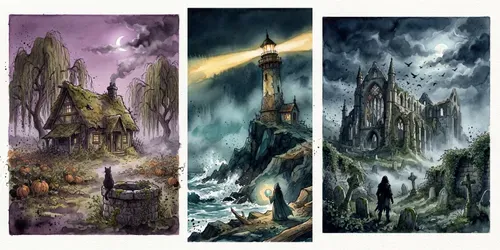 Moody Halloween Watercolor Art Prints generated by gemini-image