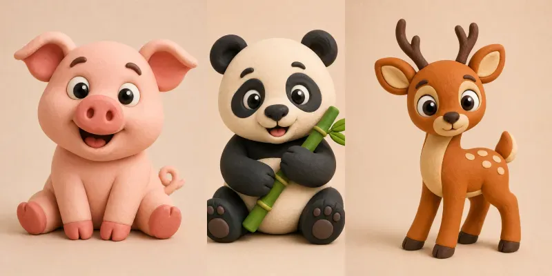 Cute Clay Animal 3D Renders generated by undefined