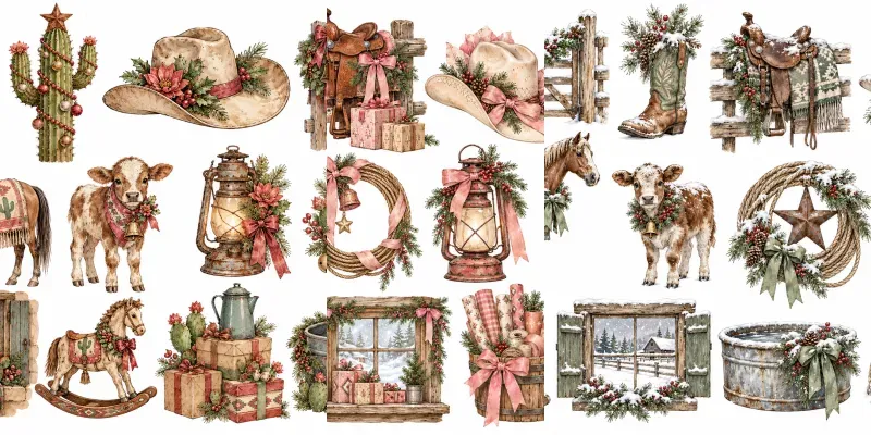 Cowboy Christmas Clipart Sets