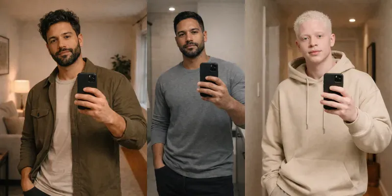 Casual Mirror Selfies Men generated by undefined