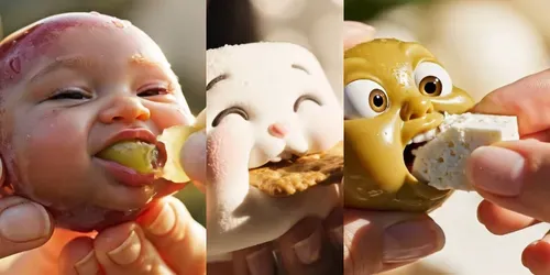 Tiny Eaters Anthropomorphic Macro Reacts generated by veo
