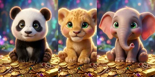 Cute 3D Pixar Animals On Gold Coins generated by gemini-image