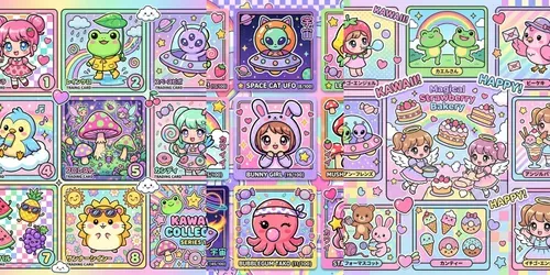 Retro Kawaii Card Collages generated by gemini-image