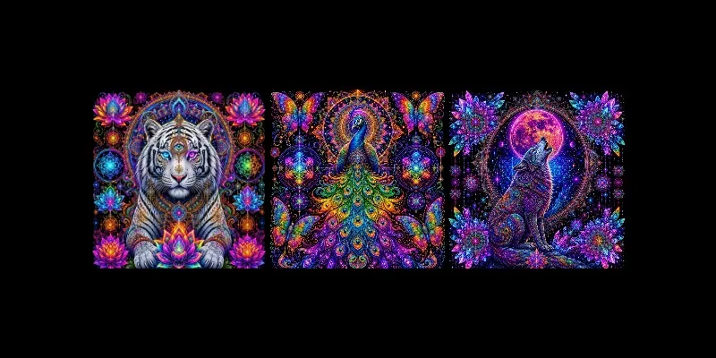 Psychedelic Neon Mandala Characters generated by undefined