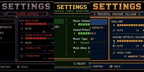 8bit RPG Settings Menu UI Screens generated by chatgpt-image