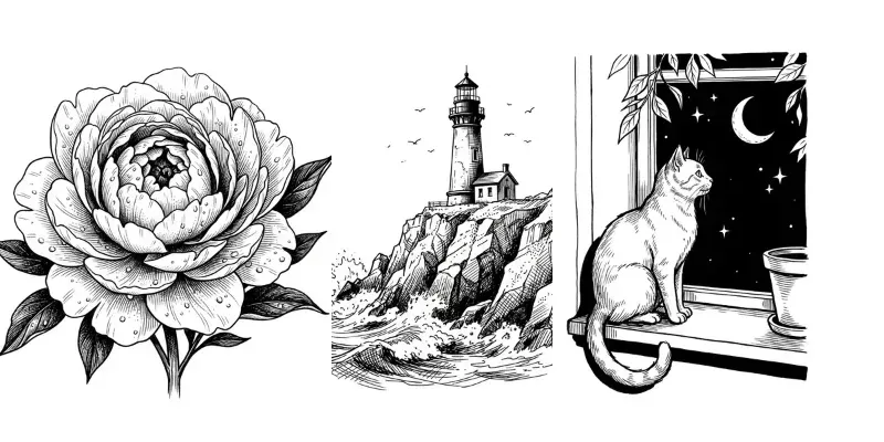 Minimalist Editorial Ink Sketch Scenes
