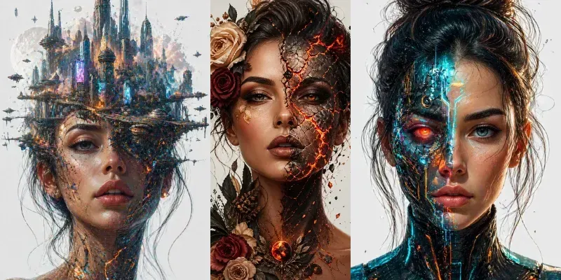 Surreal Split Portrait Fusions generated by undefined