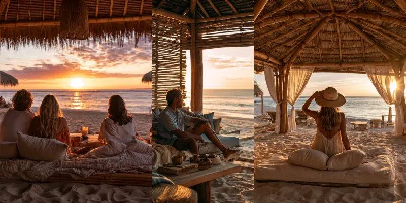 Beachfront Sunset Lounge Photography generated by undefined