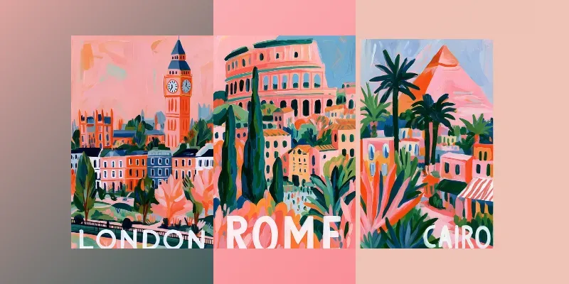 Vibrant Gouache Travel Posters generated by undefined