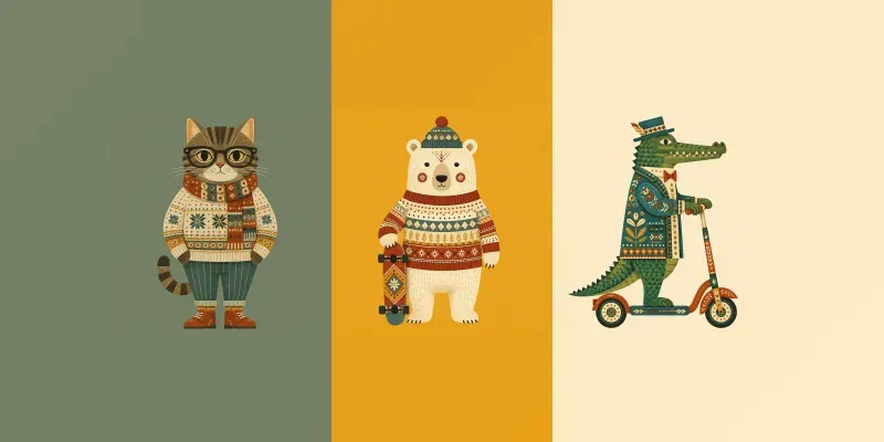 Retro Folk Art Dressed Animal Characters generated by undefined