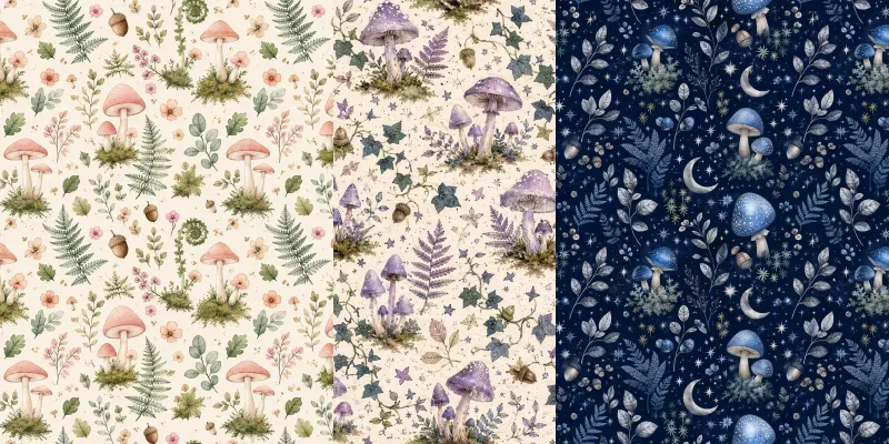 Woodland Mushroom Seamless Patterns generated by undefined