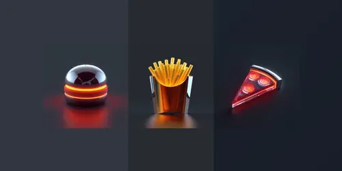 3D Cyberpunk Neon Fast Food Icons generated by leonardo