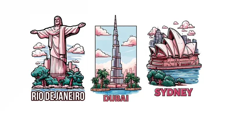 Cartoon Landmark Travel Posters generated by undefined