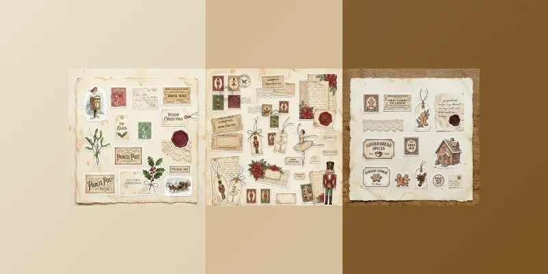 Watercolor Christmas Ephemera Sheets