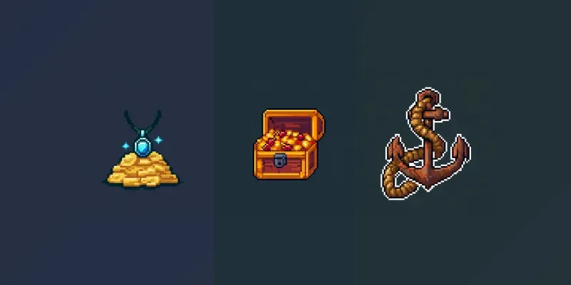 16bit Retro Pirate Treasure RPG Icons