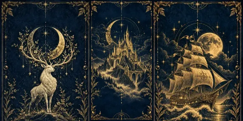 Gold Line Drawing Fantasy Book Covers
