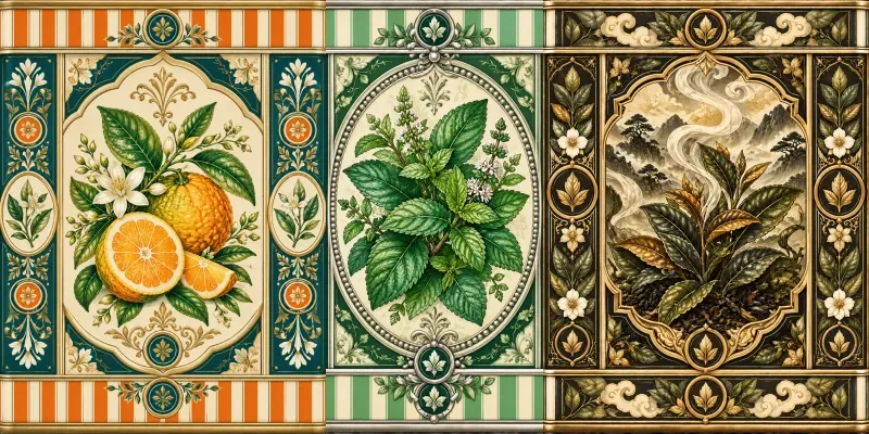 Ornate Tea Tin Emblems