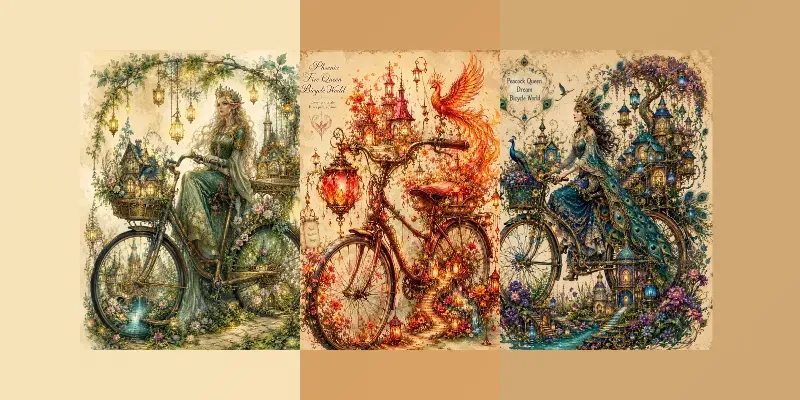 Whimsical Enchanted Bicycle Worlds generated by undefined