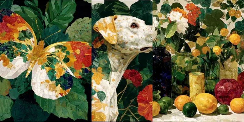Collage Mosaic Botanical Lush Art generated by undefined