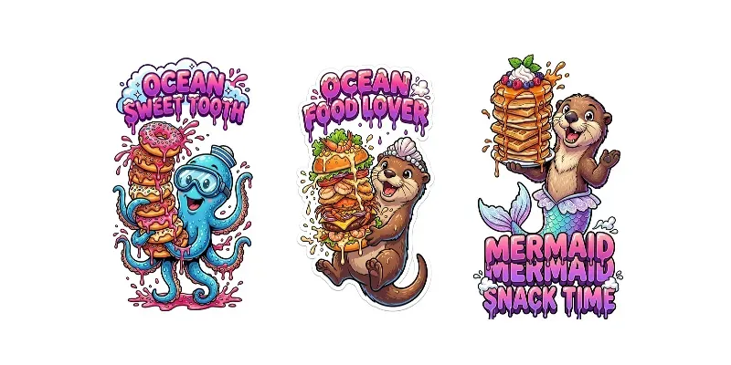 Ocean Animal Food Cartoon Stickers generated by undefined