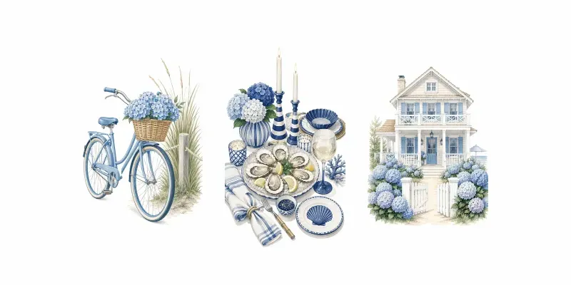 Hamptons Holiday Blue Naive Art Clipart generated by undefined