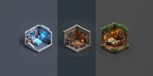 3D Isometric Cozy Fantasy Room Dioramas generated by leonardo