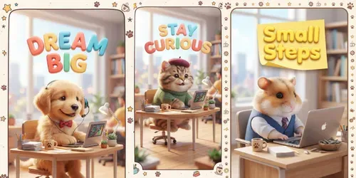 3D Motivational Office Animal Posters generated by qwen-image