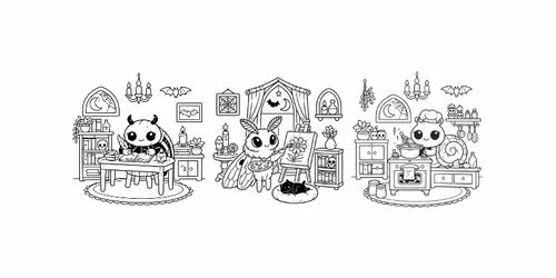 Cozy Gothic Nook Coloring Pages generated by chatgpt-image