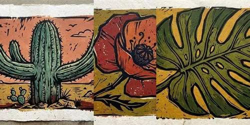 Bold Linocut Botanical Prints generated by gemini-image