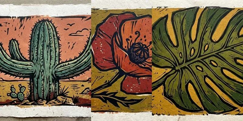 Bold Linocut Botanical Prints generated by undefined