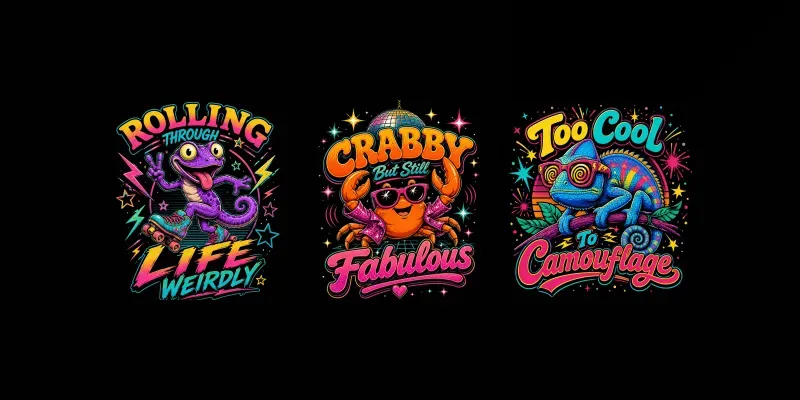 Retro Neon Animal Quote Design Pack generated by undefined