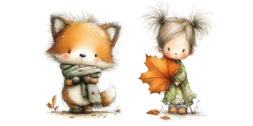Cute Autumn Characters Etsy Cliparts generated by midjourney