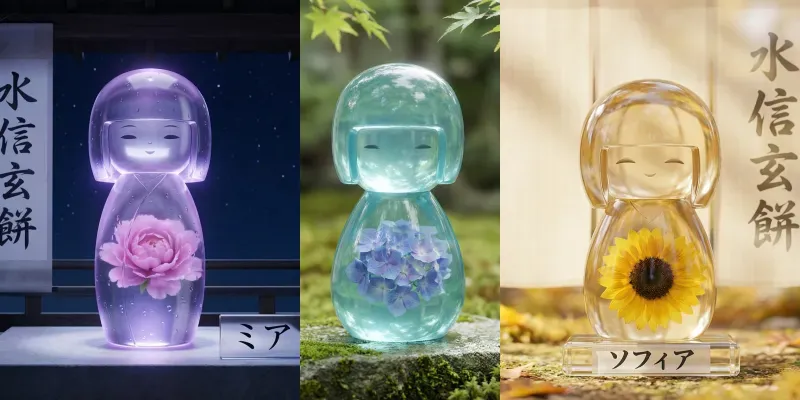 Mizu Shingen Mochi Crystal Kokeshis generated by undefined